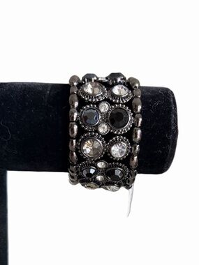 Cookie Lee Gunmetal & Crystal Stretch Bracelet | Rhinestone Statement Bracelet